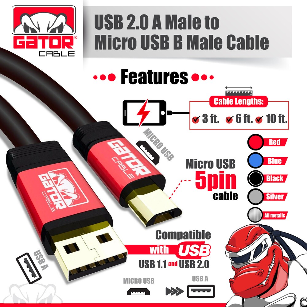 Micro USB Charger Cable Data Sync Powered For Samsung Android HTC LG Motorola