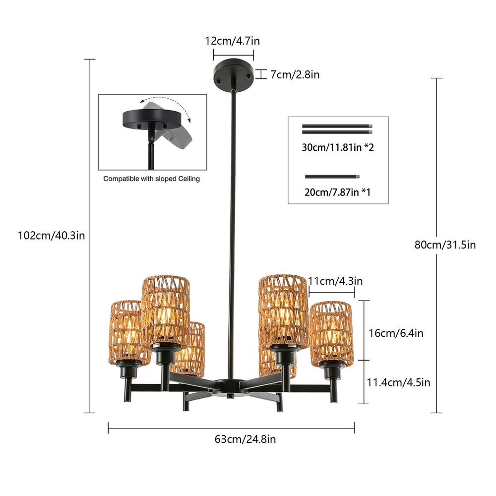 6-Head Pendant Lighting Ceiling Dimmable Modern Ceiling Light Chandelier