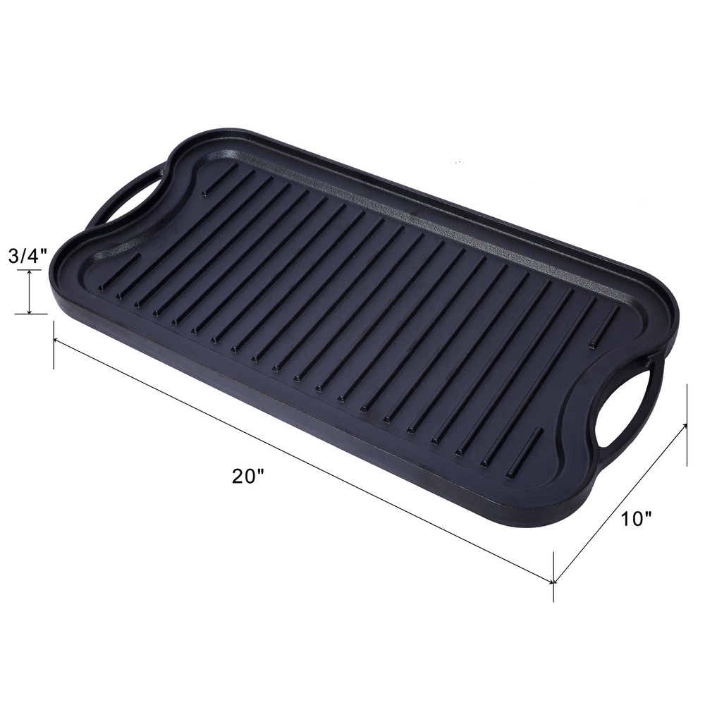 Iron Reversible Rectangular Grill/Griddle Black 20“ x 10” BBQ Flat Stove Top US