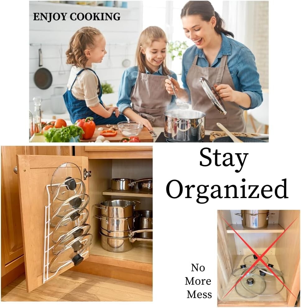 Kitchen Storage Cabinet Pot Lid Rack Cover Holder Organizer Pantry Cupboard Whit
