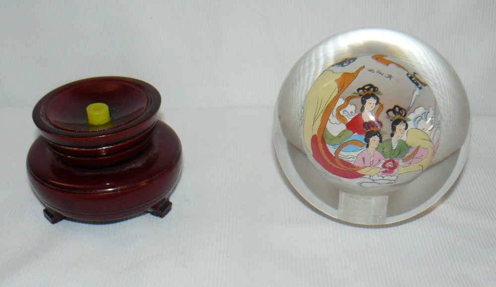Chinese Reverse Painted Rotating Crystal Ball On Stand