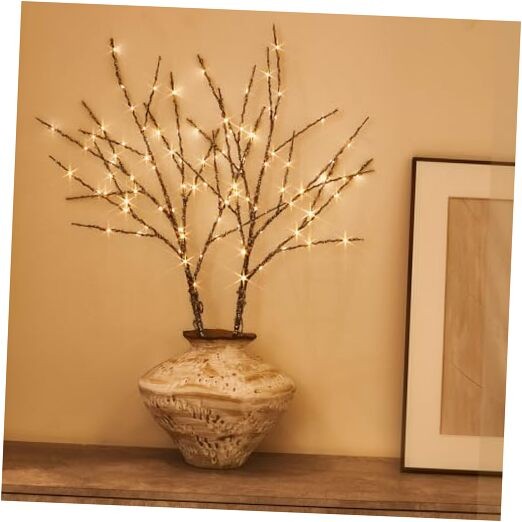 Lighted Branches with Ice Timer 100 LED 32IN, Artificial Tree Branch Brown