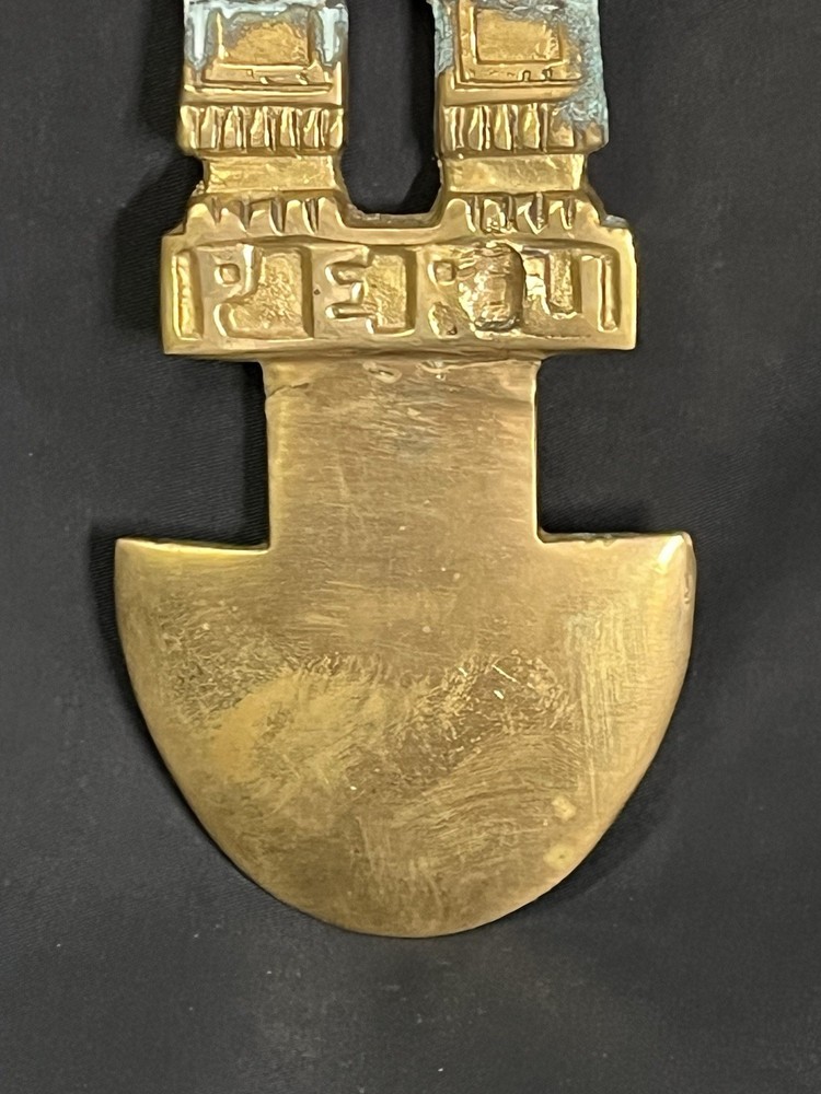 Brass Peruvian Wall Art Blade Knife with Ruby Gem Stone Earrings 10.5”Decor