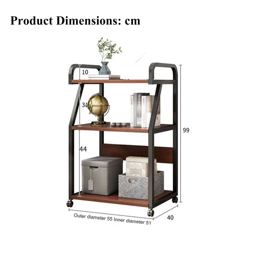3 Tier Rolling Shelf Stand Multi-functional Storage Open Shelf For Home Office