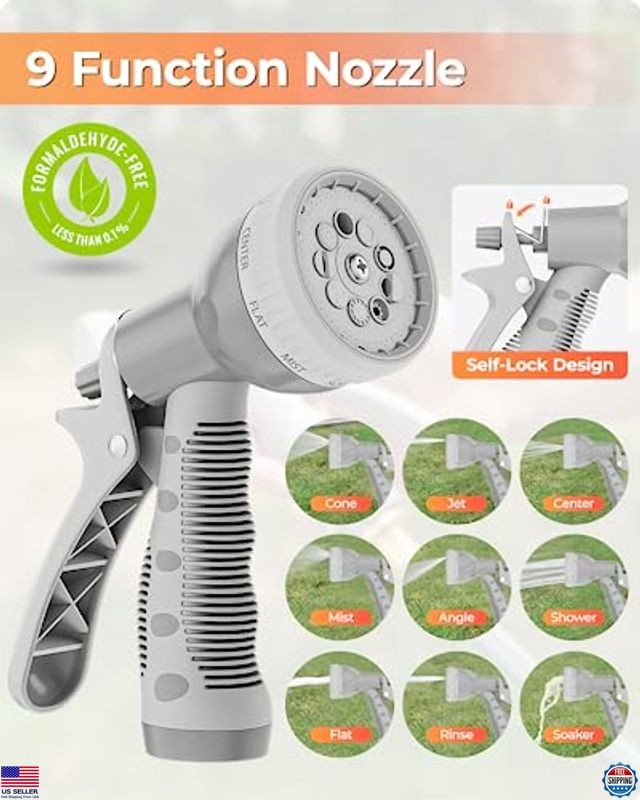 Retractable Garden Hose Reel 100FT with 9-Function Nozzle & Wall Mount Bracket