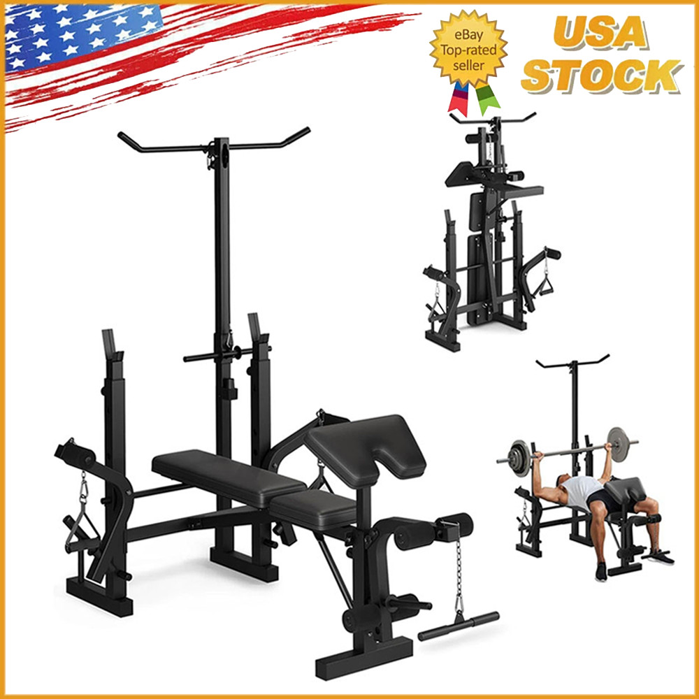 6-in-1 Adjustable Weight Bench with Squat Rack,Lat Pulldown & Leg Extension Home