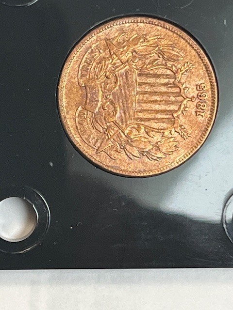 1865 2 Cent Piece Fancy 5 Gembu++ RED RPDate
