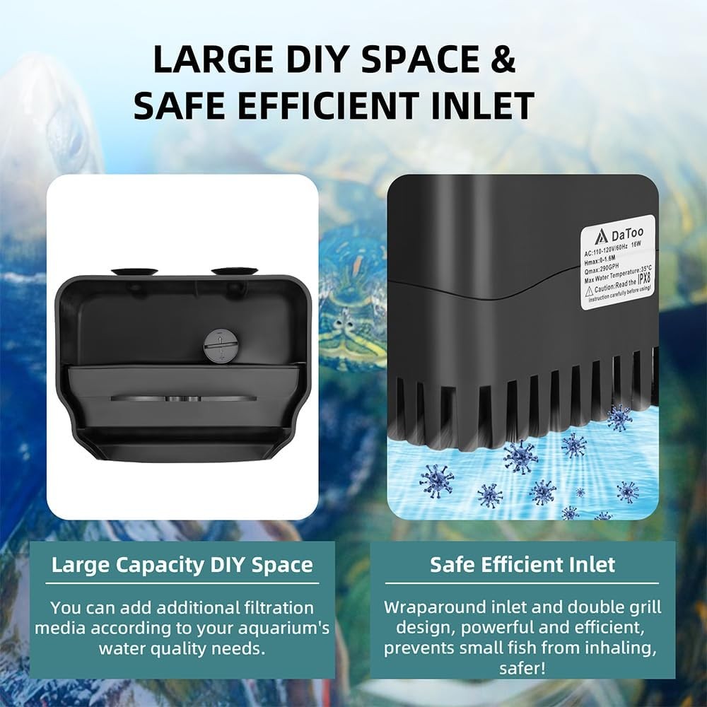 Turtle Tank Filter Internal Power Aquarium Low Water Level...