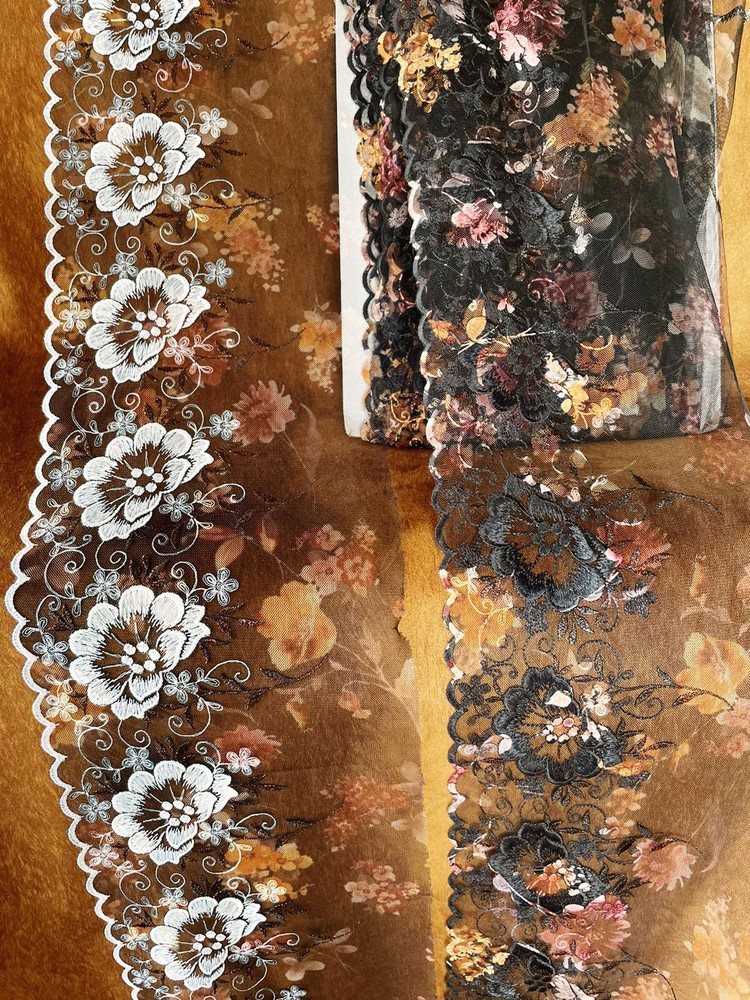 Embroidery Mesh Tip Flowers Designs Polyester Rayon Multi 6 1/8in