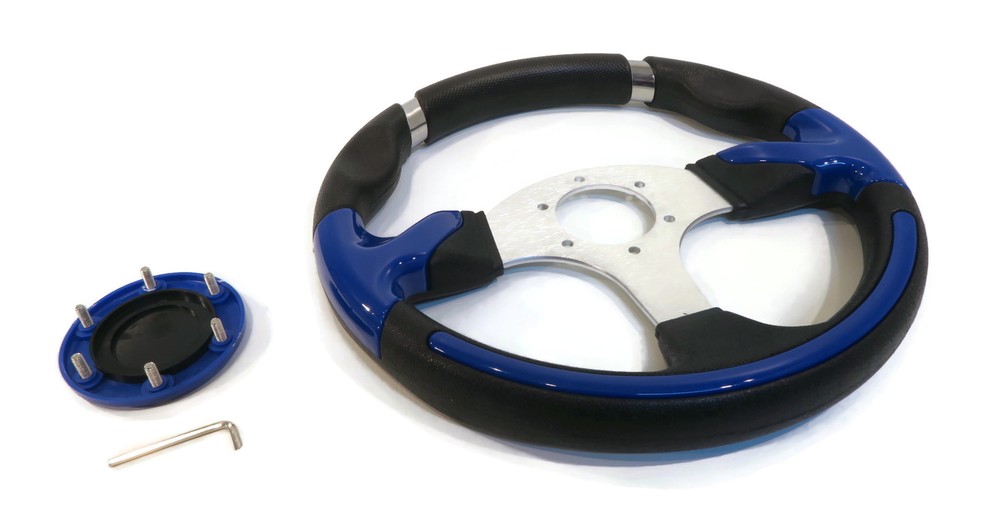 Universal 13" Steering Wheel Blue/Chrome, GT Style for Dune Buggy & Side-By-Side