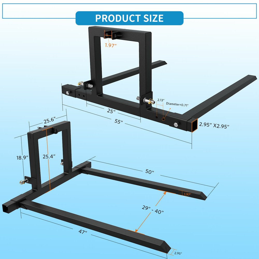 3 Point Hitch Pallet Fork Attachments for Category 1 Tractor Skid Steer Loader