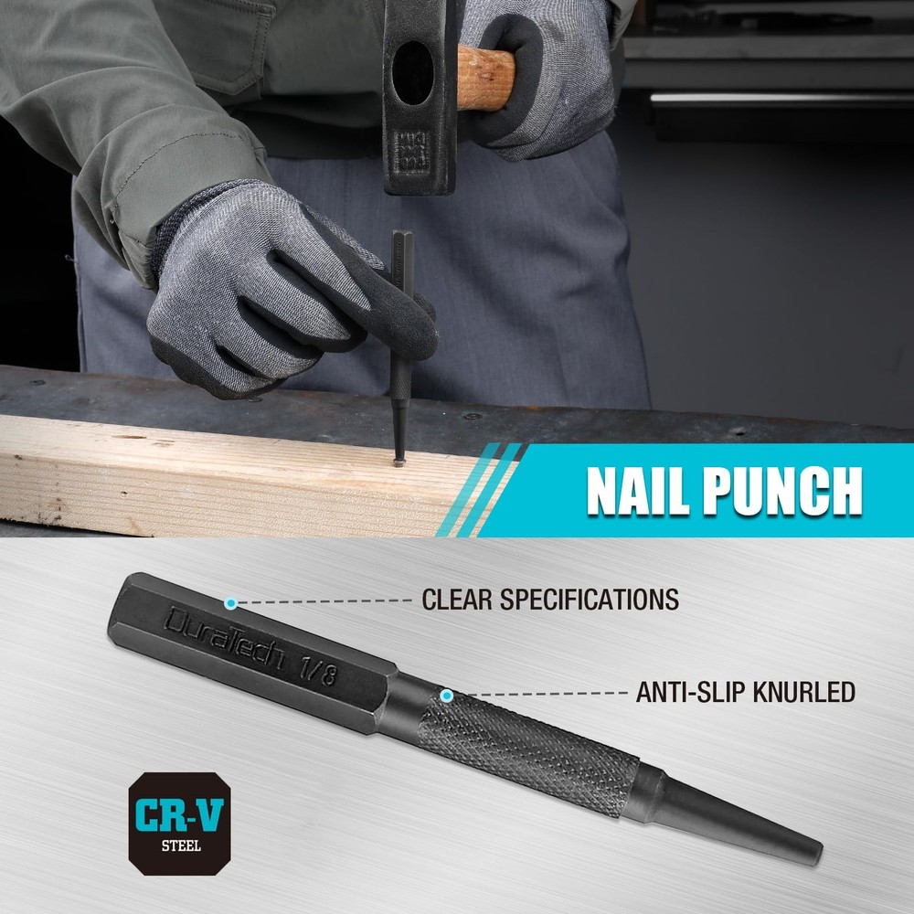 DURATECH 14-Piece Punch & Chisel Set: Pin, Center, Nail Alignment Tools
