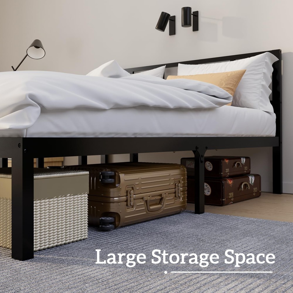 Bamboo Bed Frame Twin Size with Headboard Platform Bedframe Solid Stablewith ...