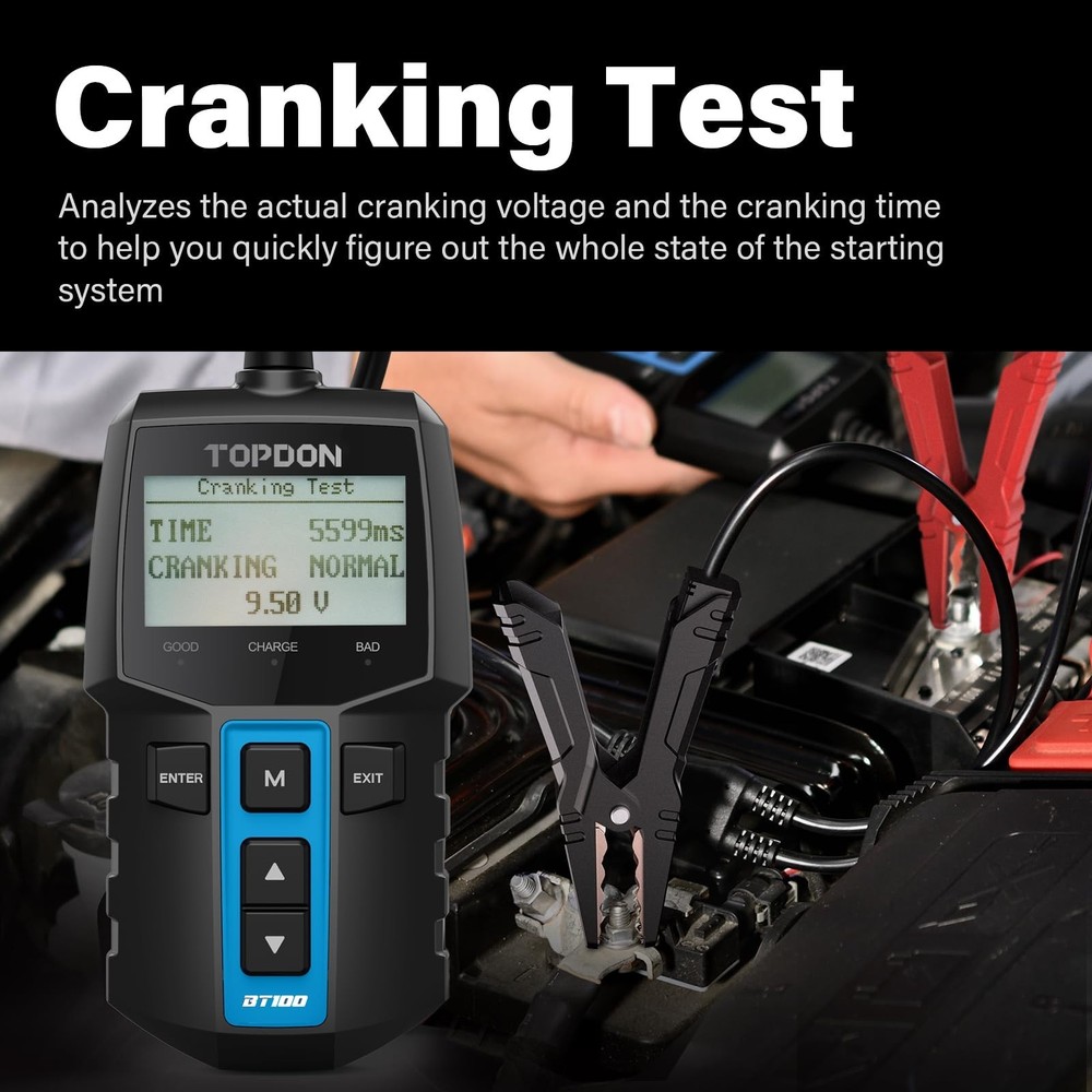 TOPDON BT100 12V Digital Battery Load Tester & Charging System Analyzer