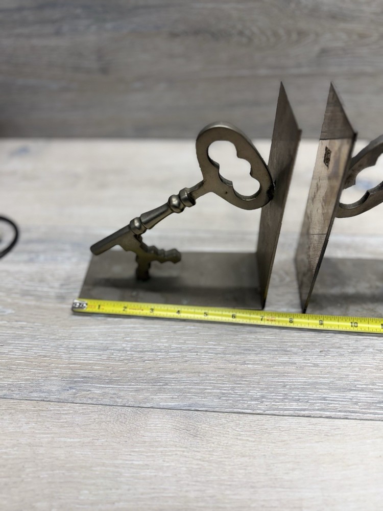 MCM Mid-Century Skeleton Key Bookends Silver