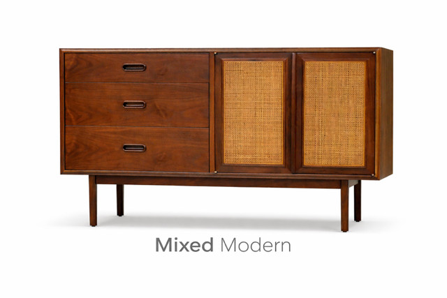 Refinished 52” Walnut and Cane Credenza by Founders