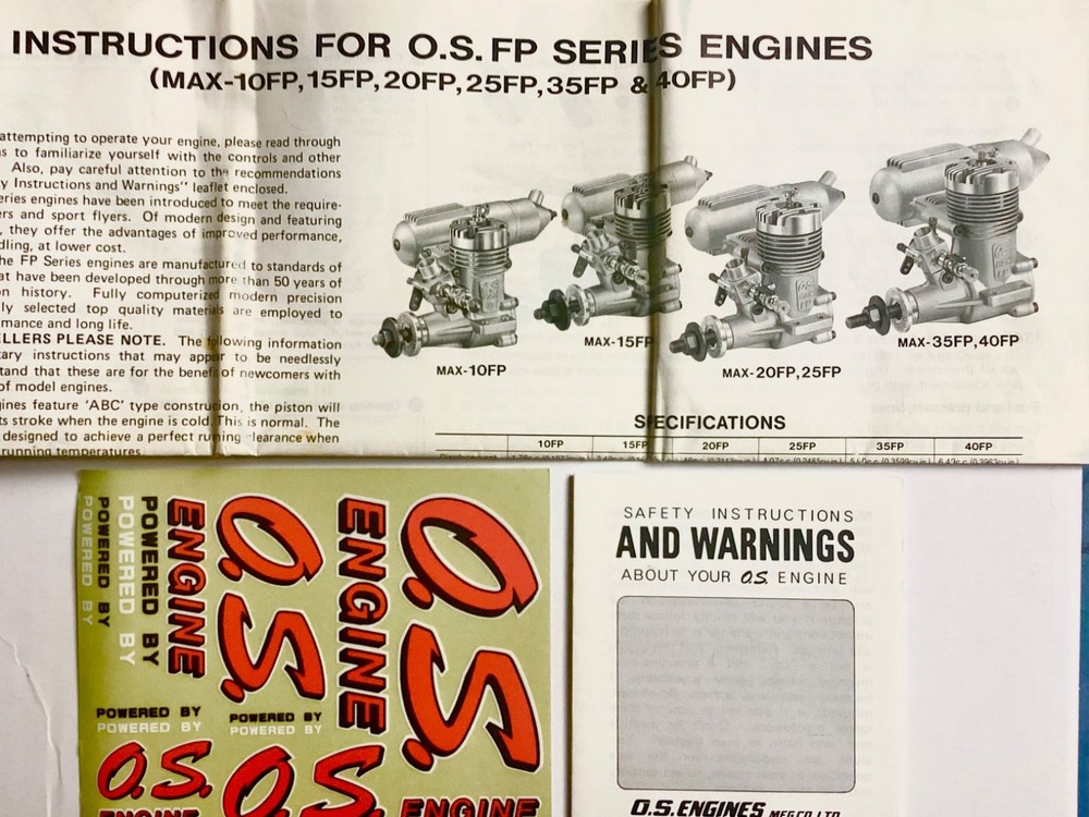 OS MAX-FP series Engine Instr. Sheet …plus Decals … 💢”Original” 💢