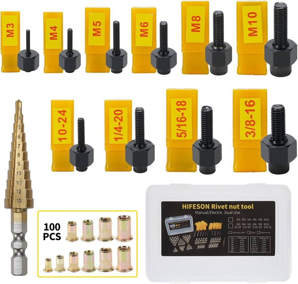 Rivet Nut Tool, Hand Nuts Riveter, Rivnut Tool with Metric and SAE, Rivet Nut