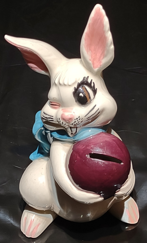Vintage Ceramic Easter Bunny Atlantic Mold White Rabbit Winking Bunny