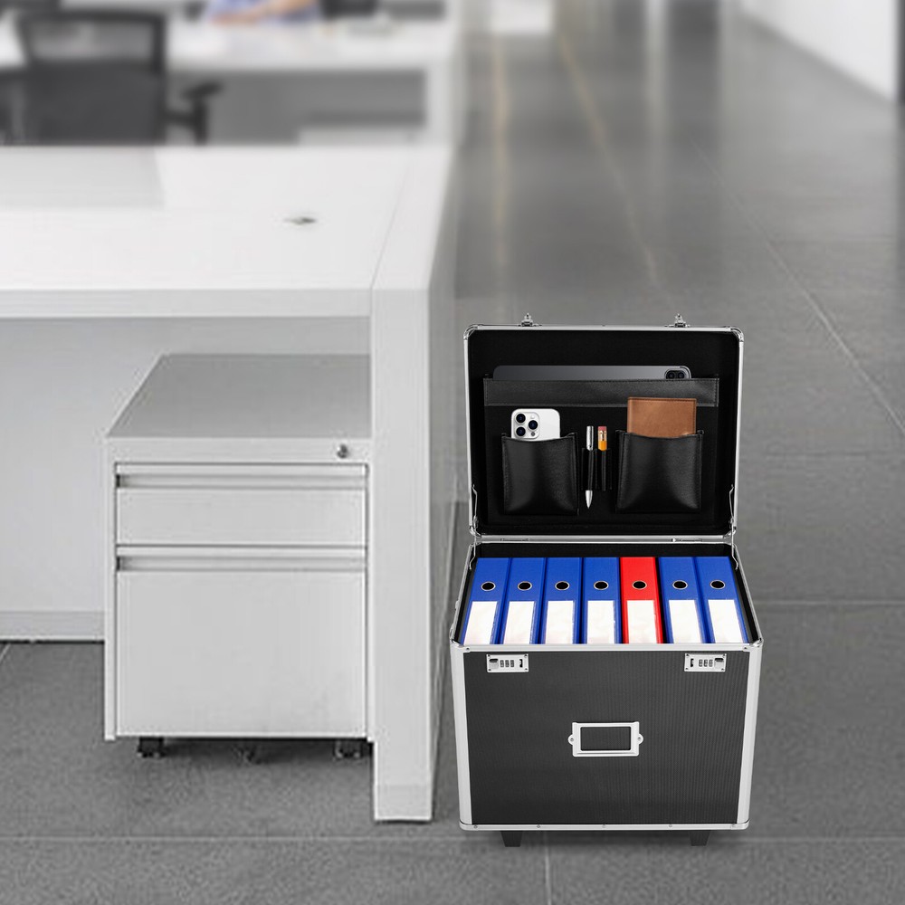 Locking Mobile Business Case, Aluminum Alloy File Lock Box, Hand pull File Case