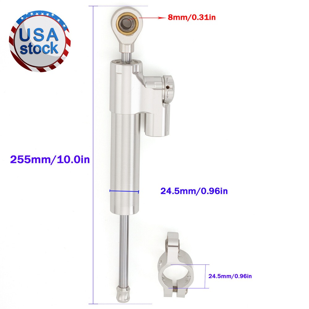Motorcycle Steering Damper Stabilizer Linear Reversed Safety Control Silver