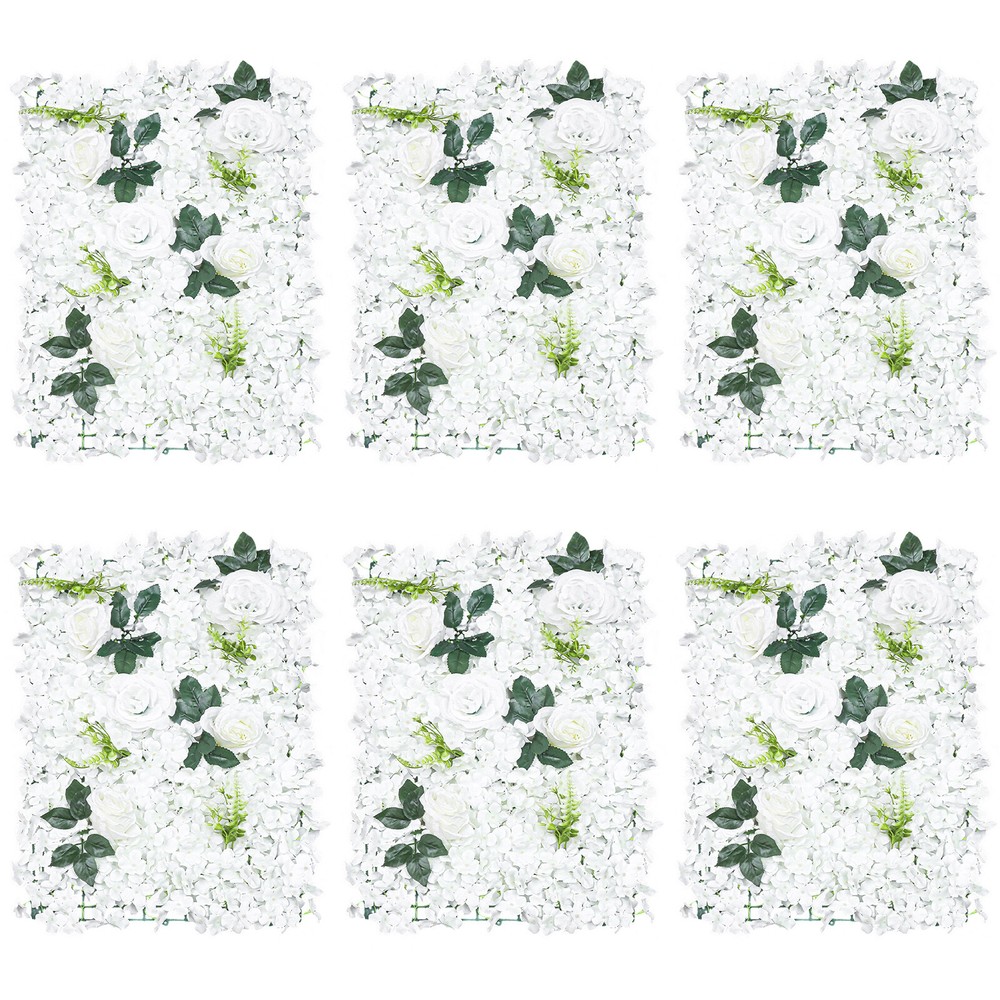 6PCS Artificial White Rose Flower Wall Backdrop Wedding Road Decor Cloth+Plastic