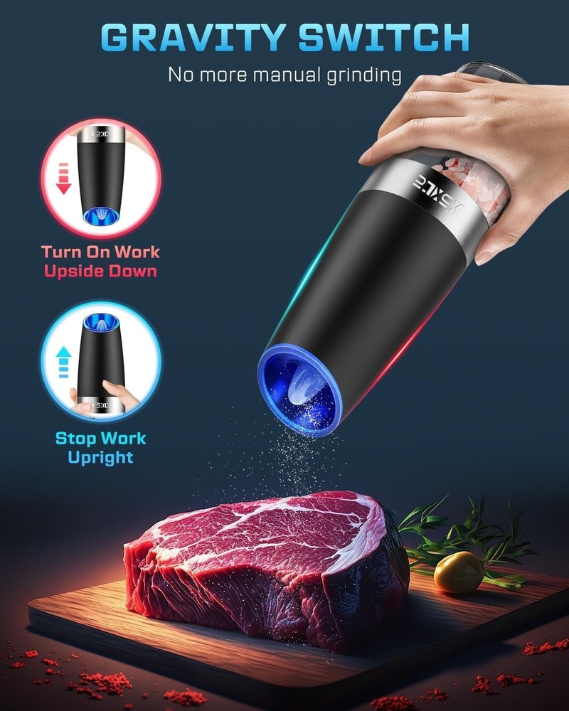 Elegant Automatic Pepper & Salt Mill Set with Adjustable Grind and LED Highlight