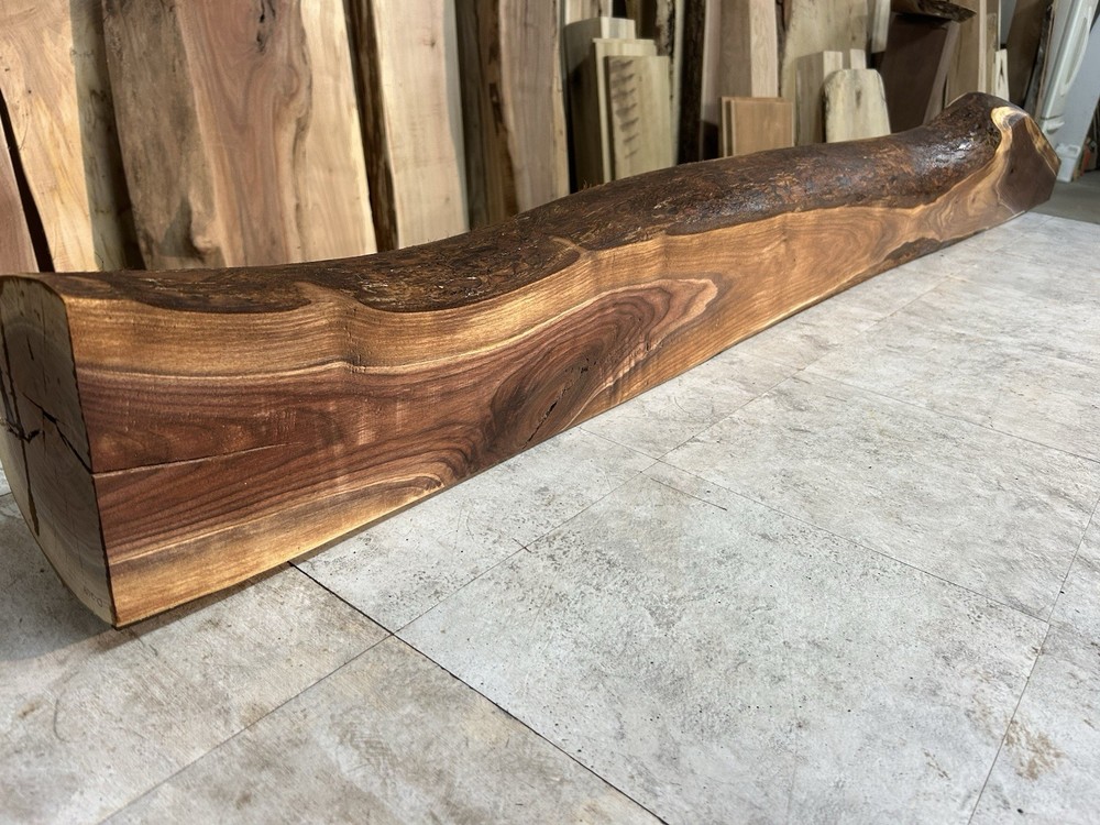 Figured Walnut Mantel/Fireplace Mantel Shelf/Solid Wood/Live Edge Walnut Shelf