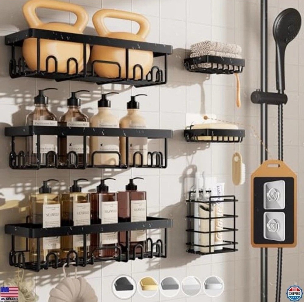 Rustproof Waterproof Shower Caddy 6-Pack, No Drill Adhesive Shelves & Soap