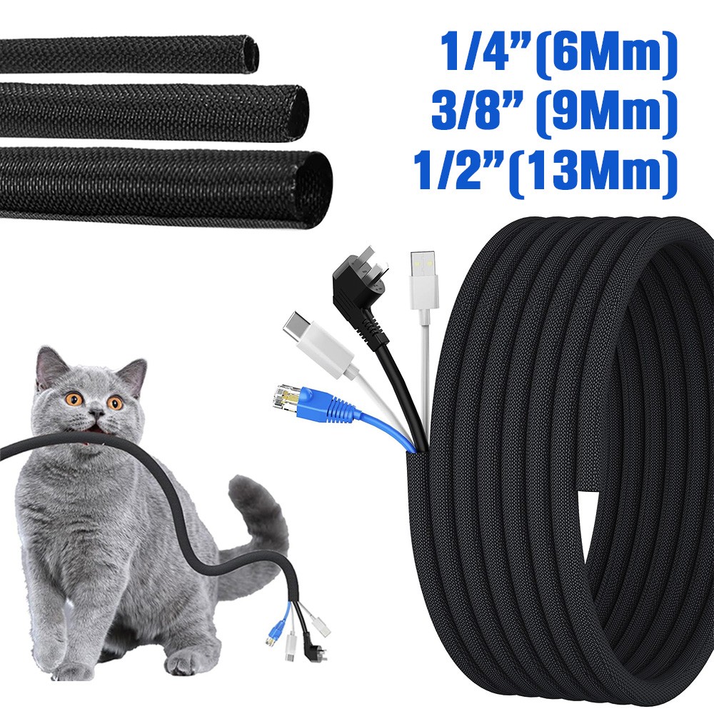 Black Self Wrapping Braided Split Wire Loom Cable Sleeve Harness Management Lot
