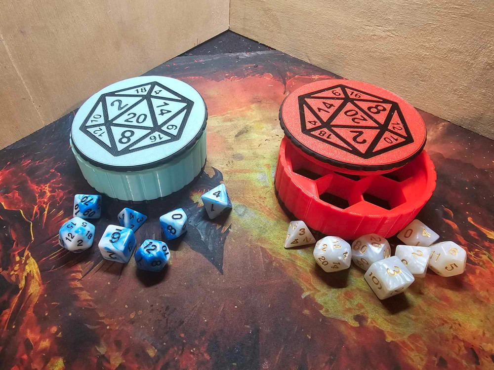 DnD Dice Storage Box – Custom 2 Colour Round Dice Case with D20 Lid