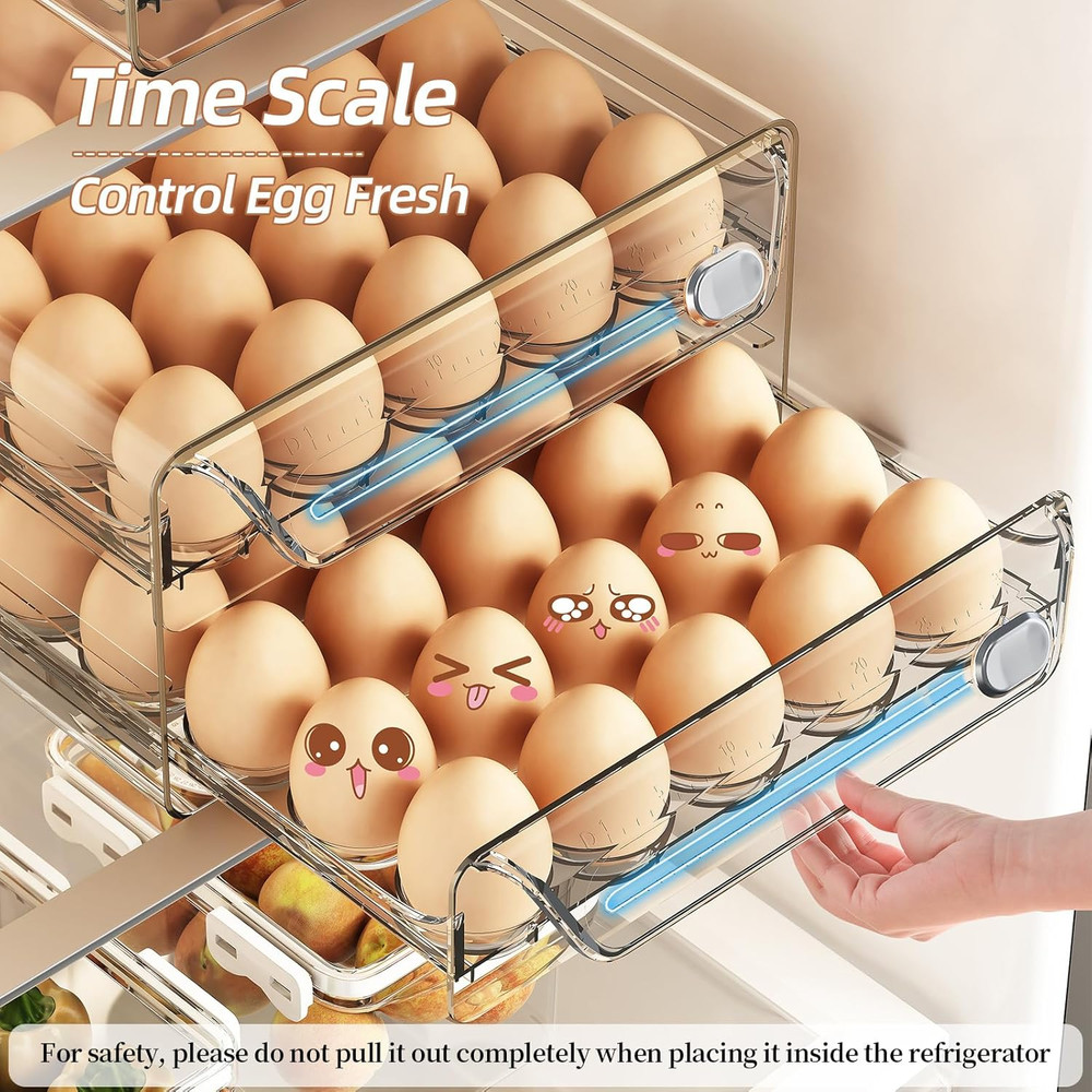 60 Eggs Organizer for Refrigerator, Large Egg Holder for Fridge, Clear Egg Conta