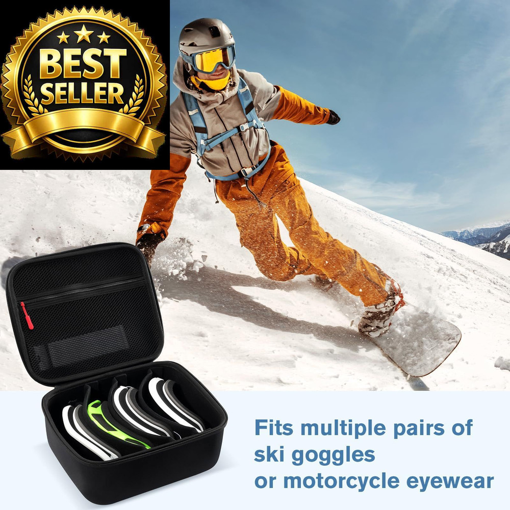 ProCase Large Hard Case for Multiple Ski Goggles, Travel Large, Black