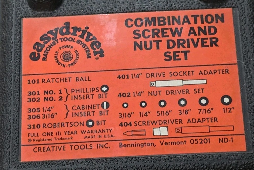Vintage Creative Tools Easydriver Combination Screw & Nut Driver Set W/ Case
