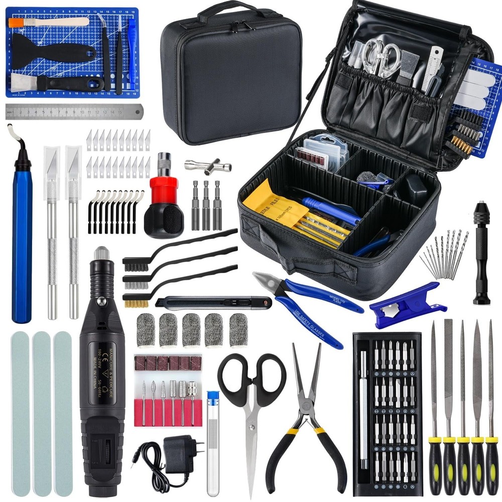 Pro 3D Printer Tools 124pc Set: Rotary Tool, Nozzle Clean, Deburring, Bag - H...