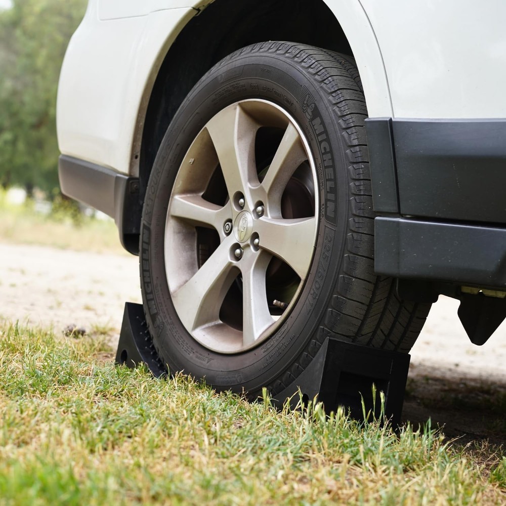 Heavy Duty Wheel Chocks (2 Pack) - Durable, 2 Pack, Black