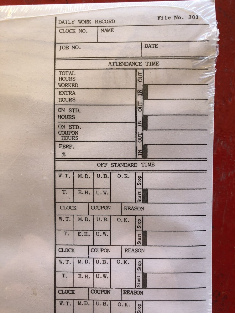 (1,000) Daily Time Card Work Record