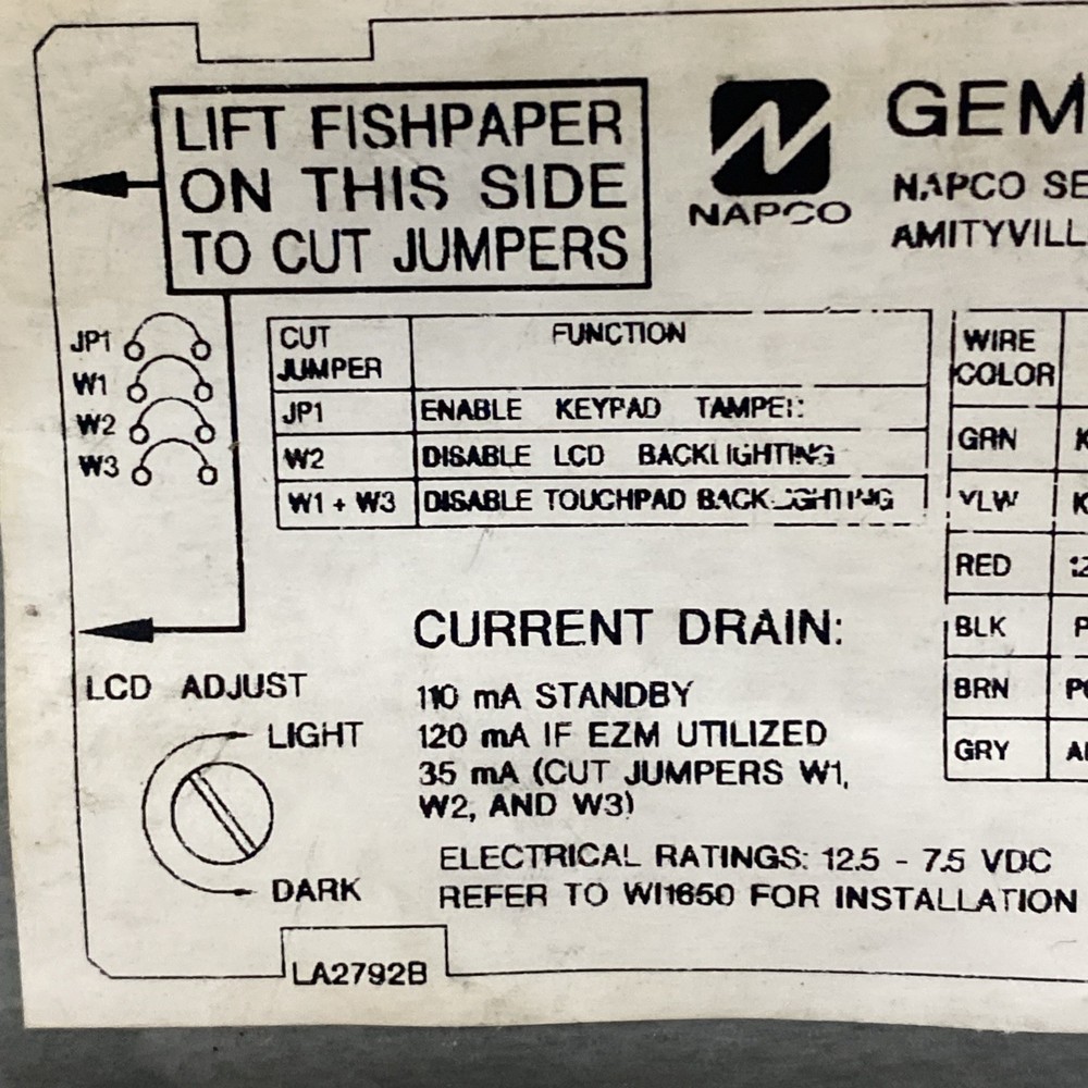Napco Gemini GEMC-BK1 Security System Keypad Alarm Panel Control