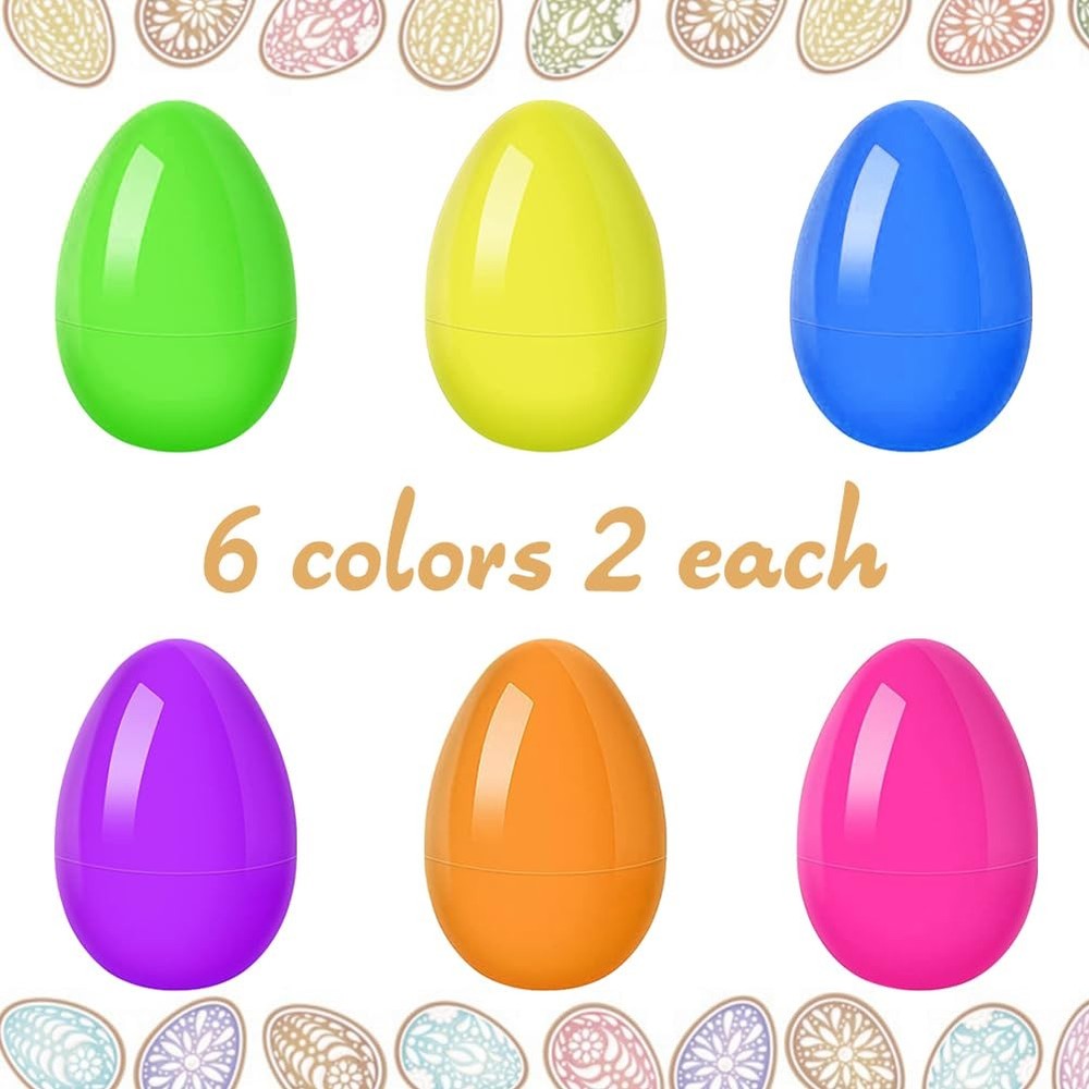 12Pcs Jumbo Plastic Bright Easter Eggs, 6’’ Fillable Assorted Solid Colors Em...