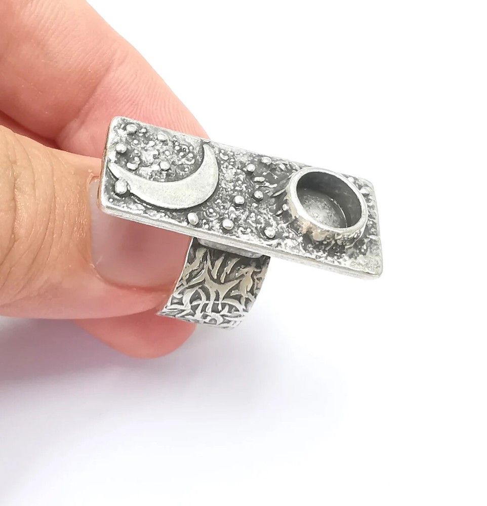 Sky Crescent Moon Ring Blank Setting Cabochon Mounting Adjustable Resin Base