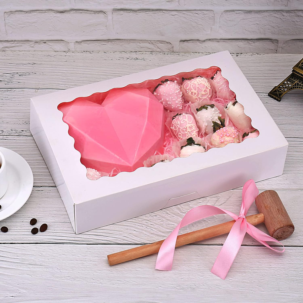 30-Pack Bakery Boxes with Window, 12" X 8" X 2.5", Cookie Boxes, Auto-Popup Trea