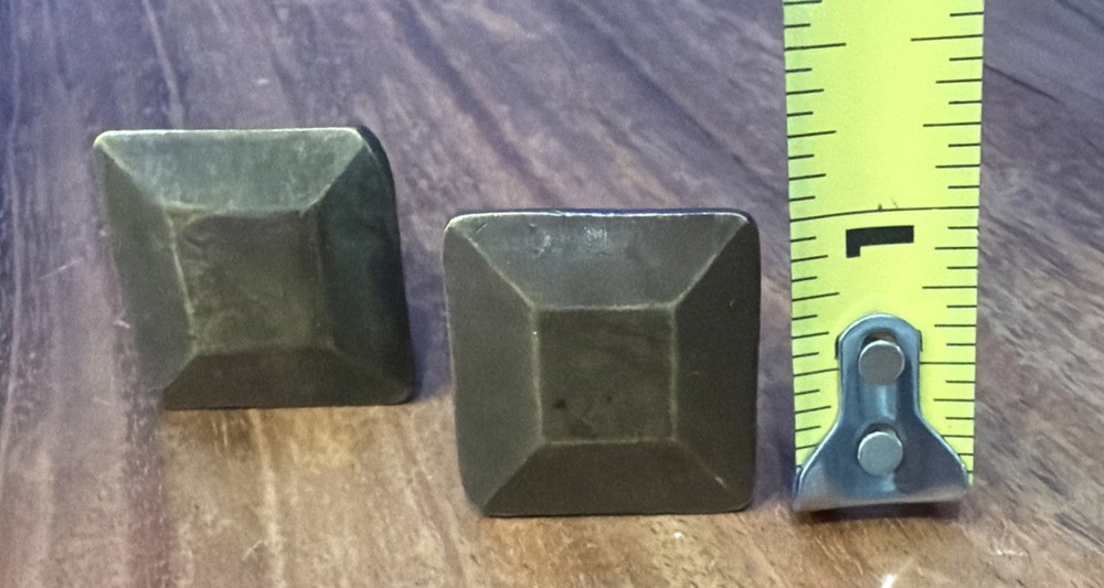 2 Antique/Vintage Solid Brass Mission Style Drawer Pulls Square W Raised Bevel