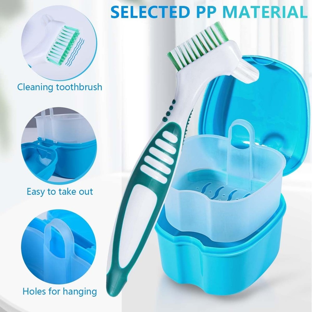 KISEER 2 Pack Denture Bath Case Cup Box 4 Piece Set, Light Blue and