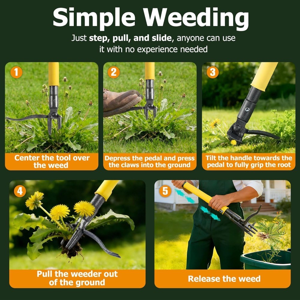 Stand Up Weed Puller Tool, Reinforced Steel Weeder with Slide-Release Ejector