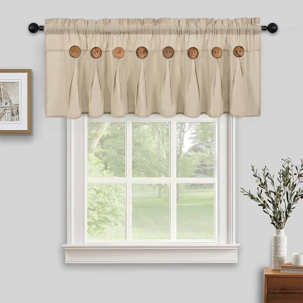 Farmhouse Valance Curtains, Boho Cotton Linen Kitchen Valance, Rustic Button ...