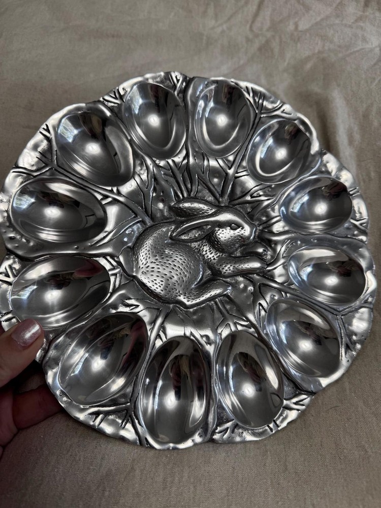 Metal Bunny Deviled Egg Plate, Hecho en Mexico, Rabbit Serving Platter, Easter