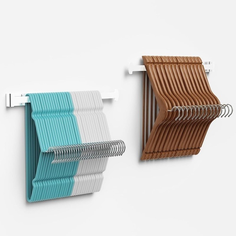 Wall Mount Clothes Hanger Holder Organizer Metal Space Saving Solution 2-Pack US