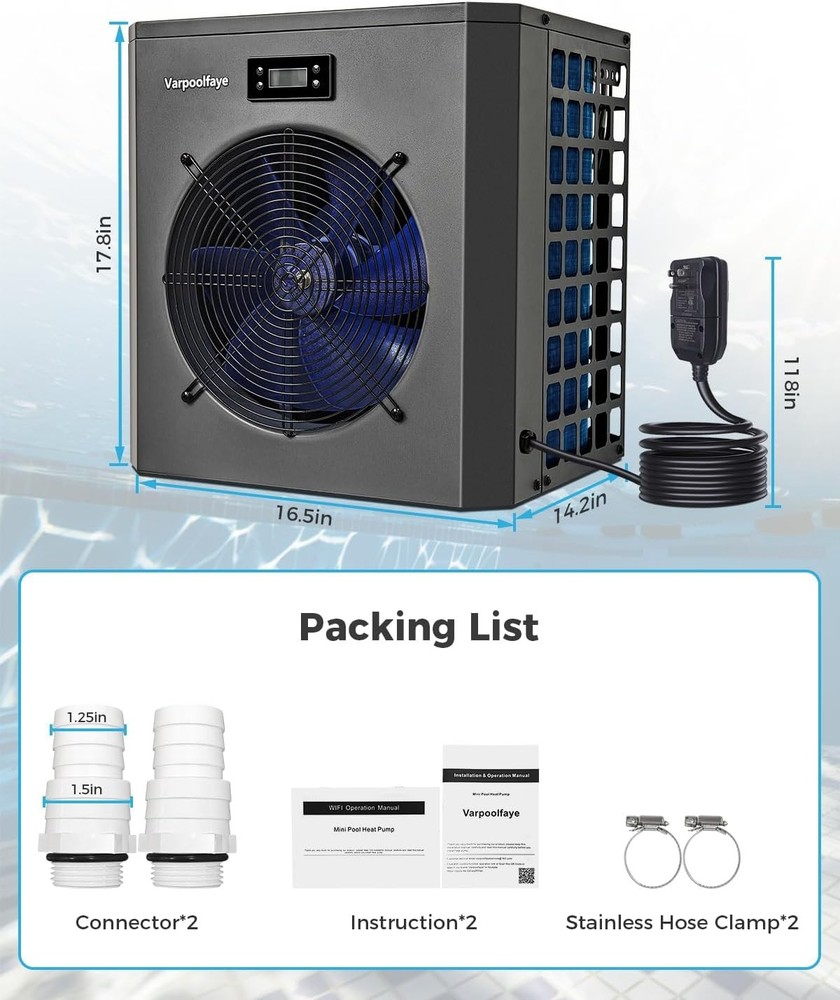 Pool Heater Pump 16000/27000BTU Swimming Pool & Spa Heater for Above Ground Pool