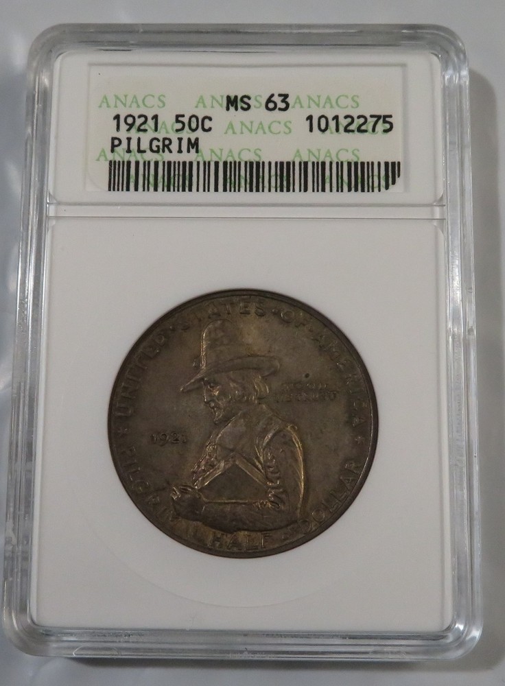 1921 - Pilgrim Commemorative Half Dollar - ANACS MS63