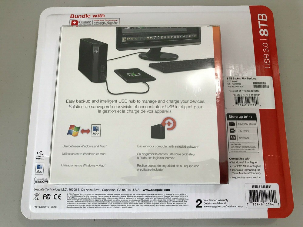 Seagate Backup Plus Hub 8TB External Hard Disk Drive HDD USB Host Desktop Storag